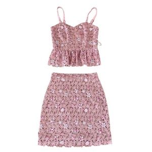 Dress the population 2 pc lace floral pink set